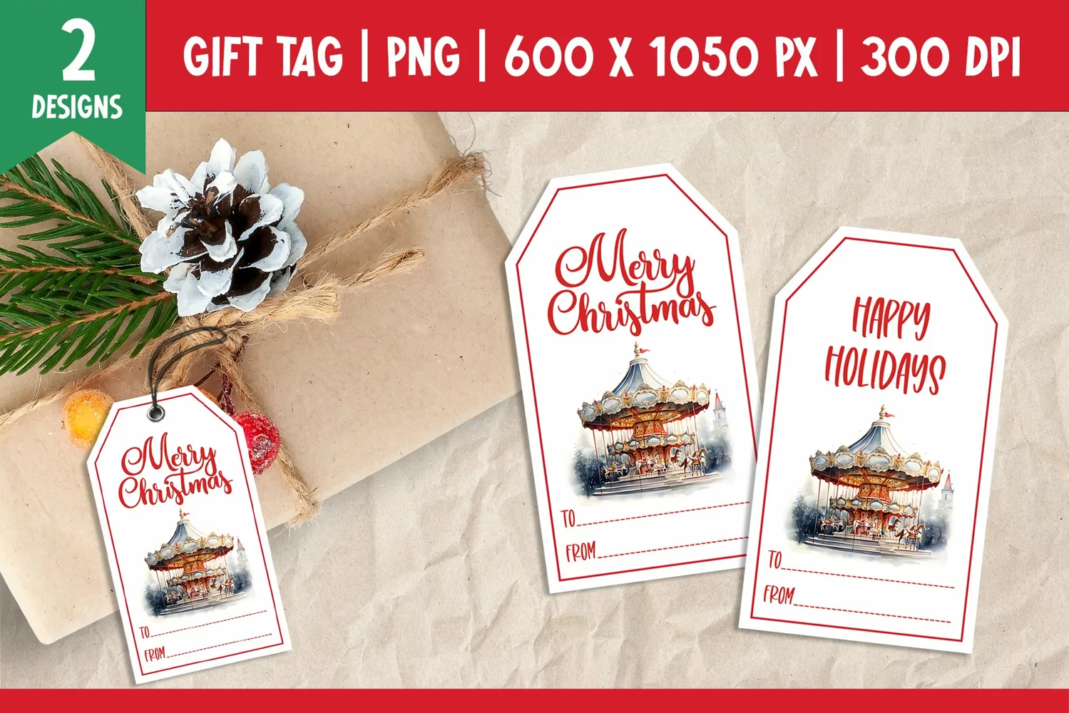 Merry Christmas Gift Tags Printable Templates carousel product image 1