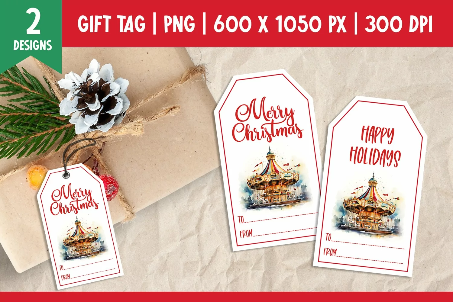 Merry Christmas Gift Tags Printable Templates carousel product image 1