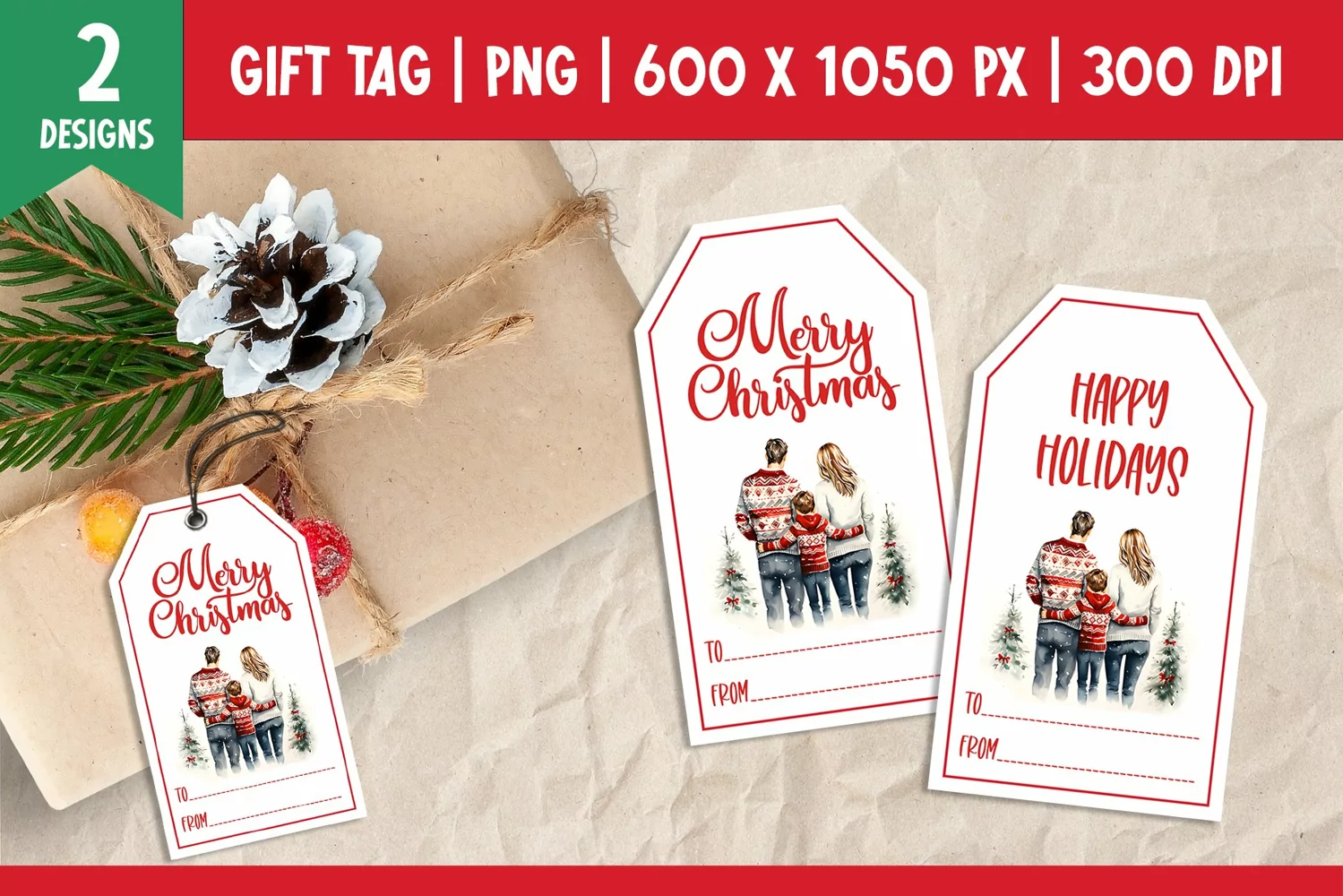 Merry Christmas Gift Tags Printable Templates Family product image 1