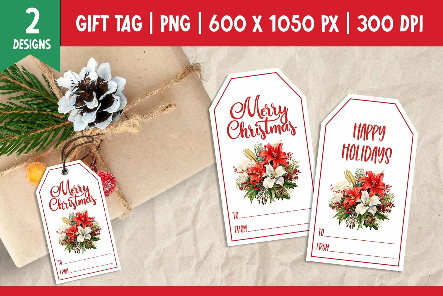 Merry Christmas Gift Tags Printable Templates Wreath product image 1