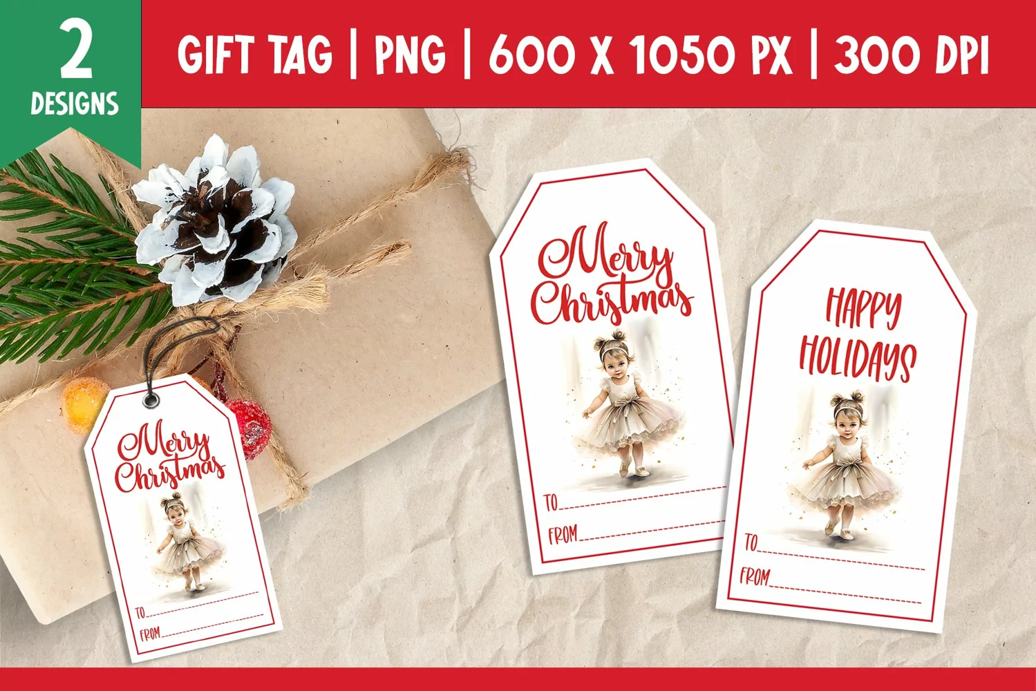 Merry Christmas Gift Tags Printable Templates Ballerina product image 1