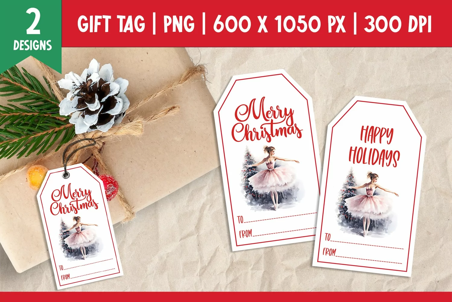 Merry Christmas Gift Tags Printable Templates Ballerina product image 1