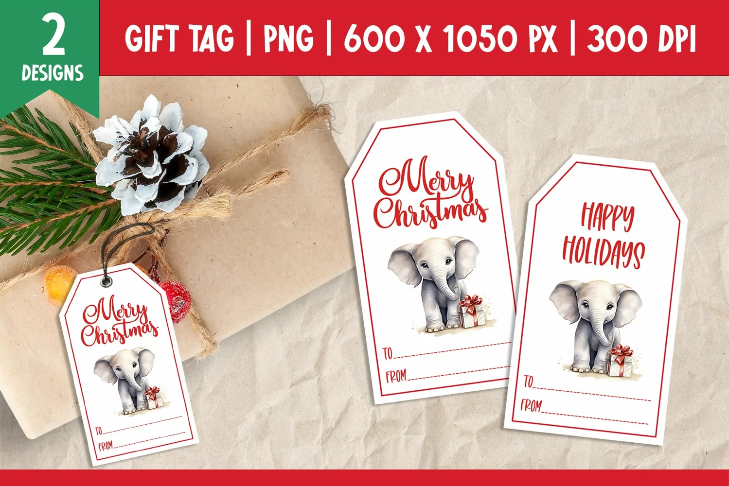 Merry Christmas Gift Tags Printable Templates Elephant product image 1