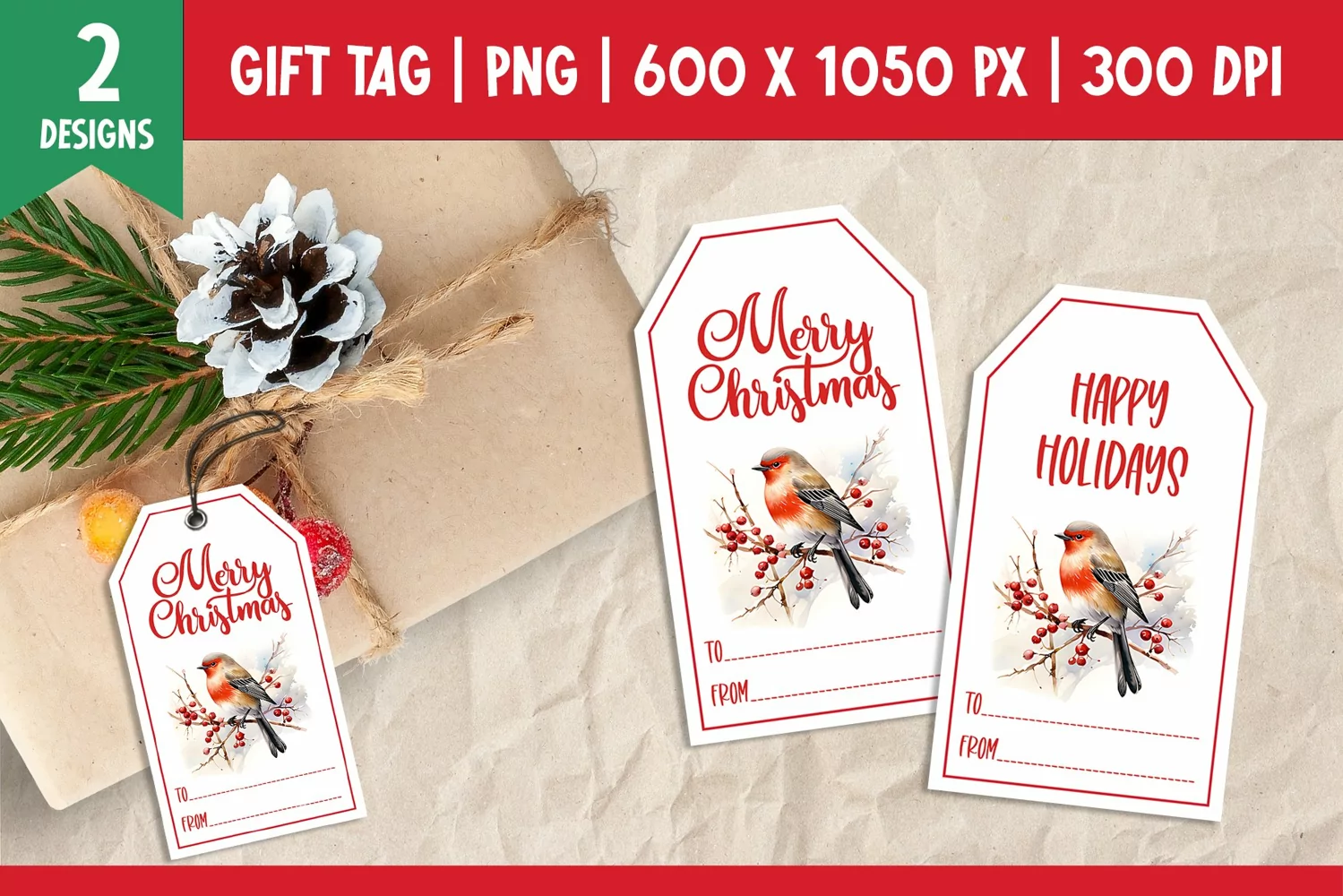 Merry Christmas Gift Tags Printable Templates Bird product image 1