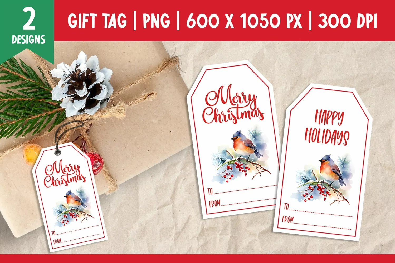 Merry Christmas Gift Tags Printable Templates Bird product image 1