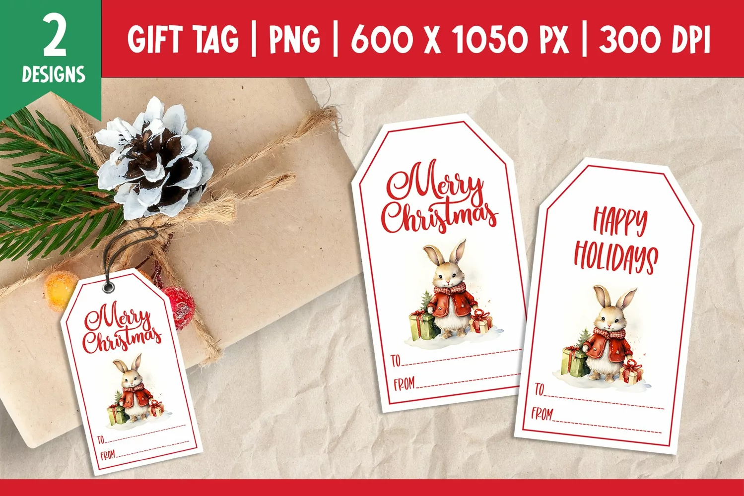 Merry Christmas Gift Tags Printable Templates Bunny product image 1