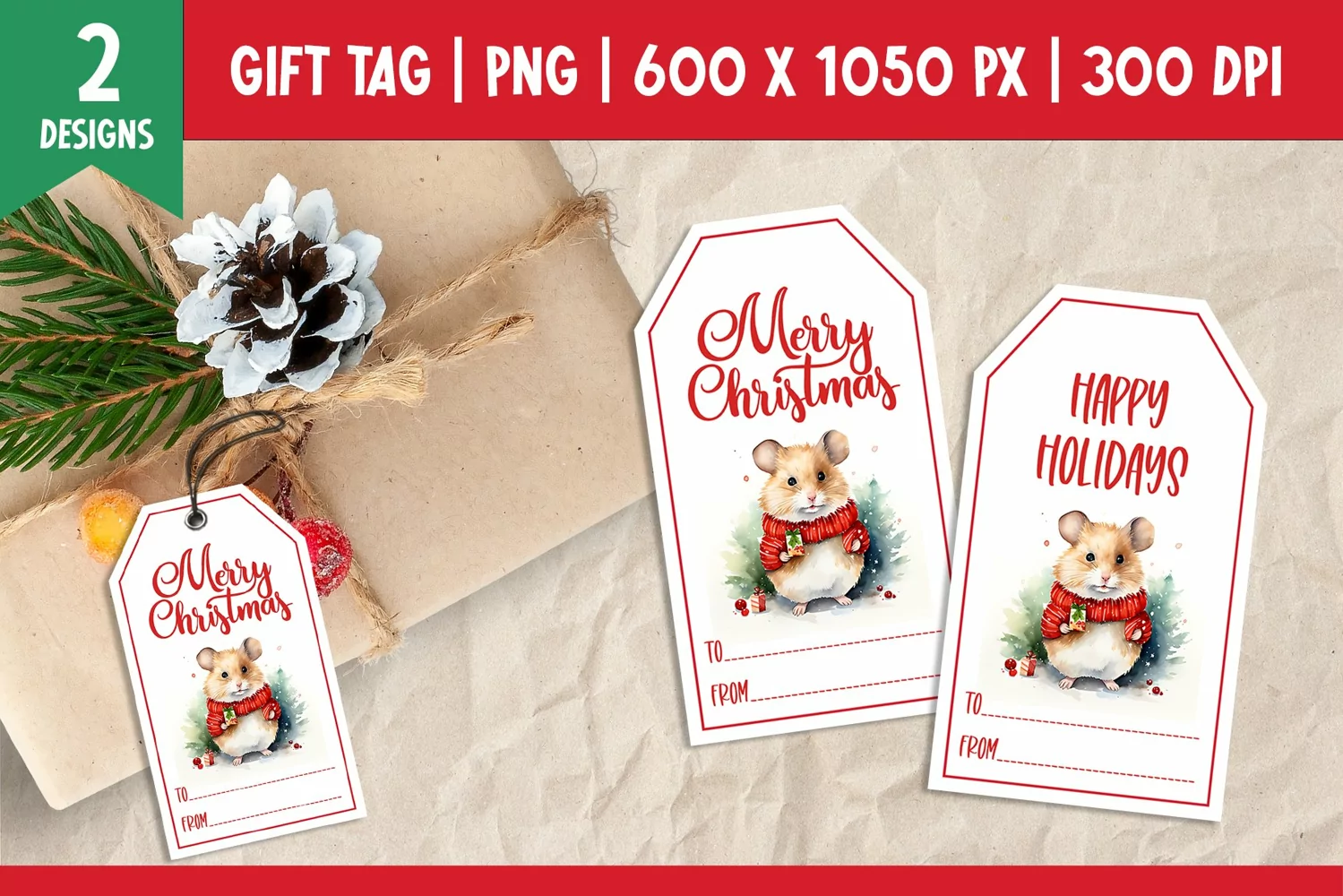Merry Christmas Gift Tags Printable Templates PNG Hamster product image 1