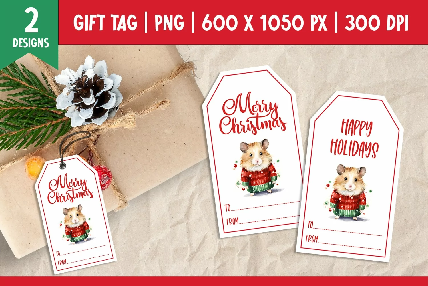 Merry Christmas Gift Tags Printable Templates PNG Hamster product image 1