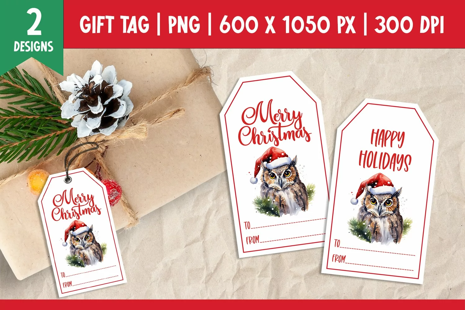 Merry Christmas Gift Tags Printable Template Owl PNG product image 1
