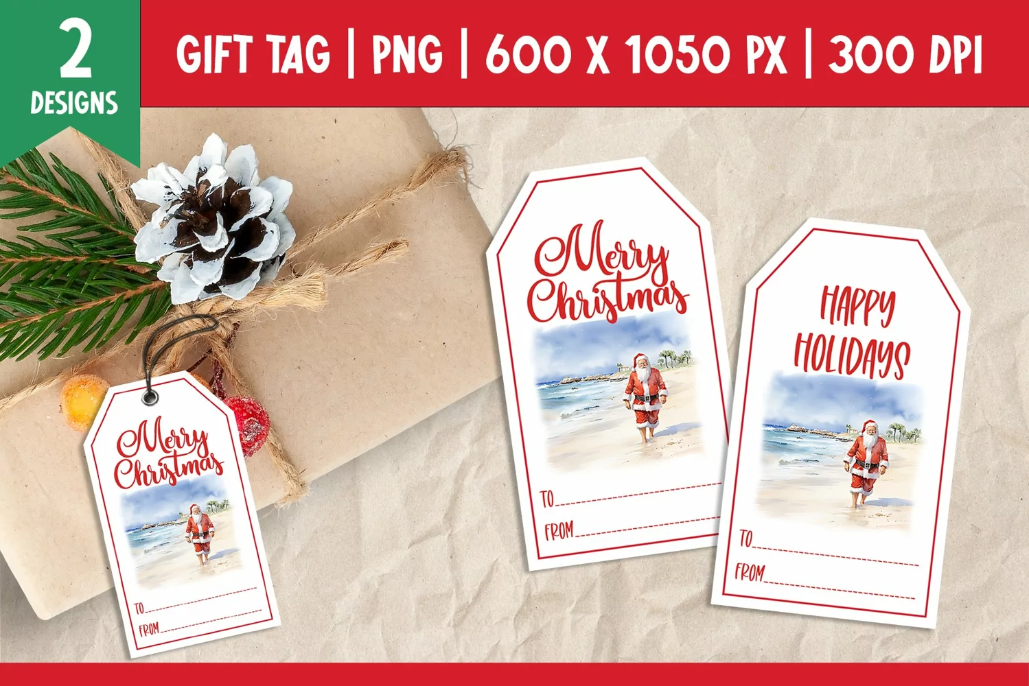 Merry Christmas Gift Tags Printable Template Santa Claus product image 1