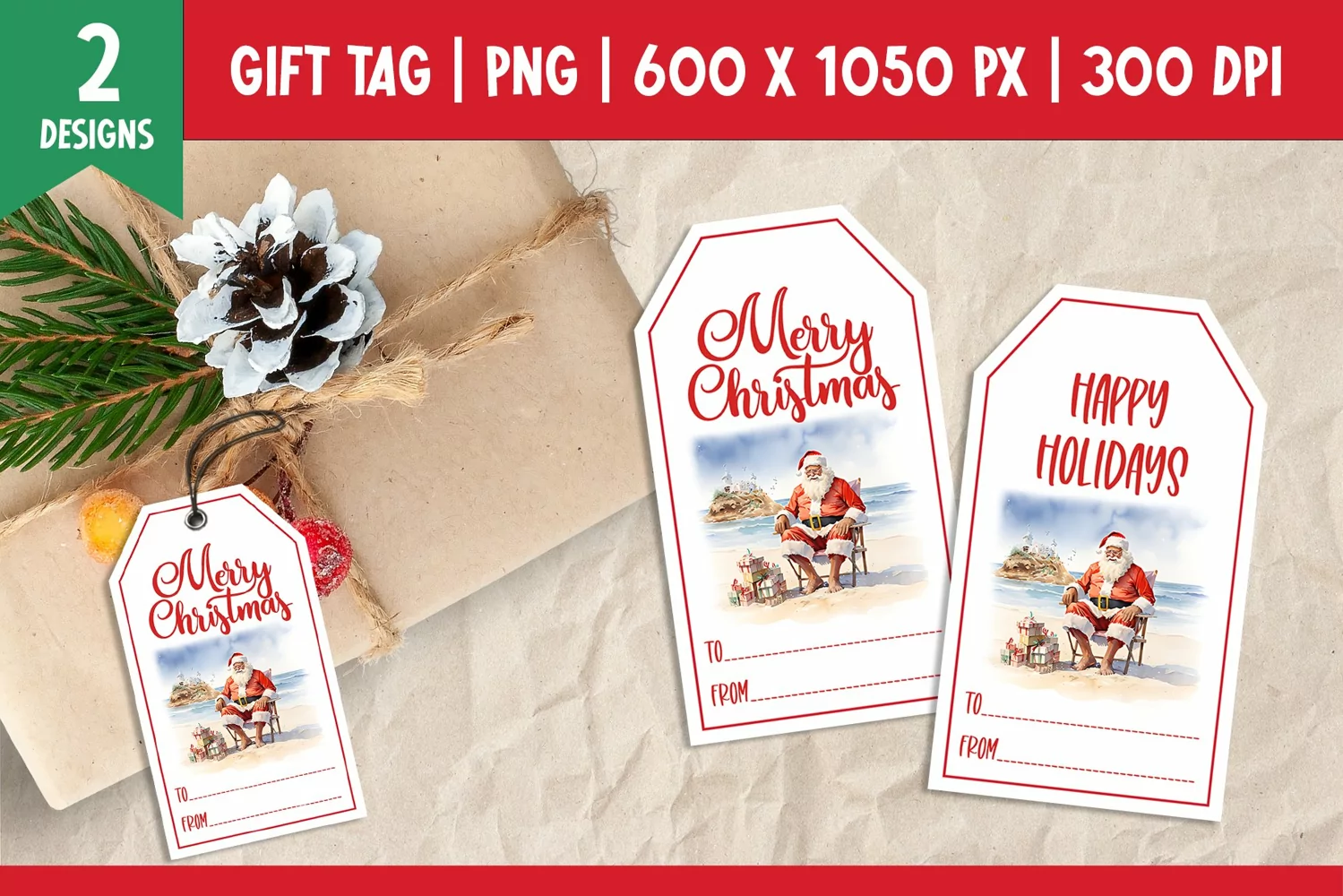Merry Christmas Gift Tags Printable Template Santa Claus product image 1