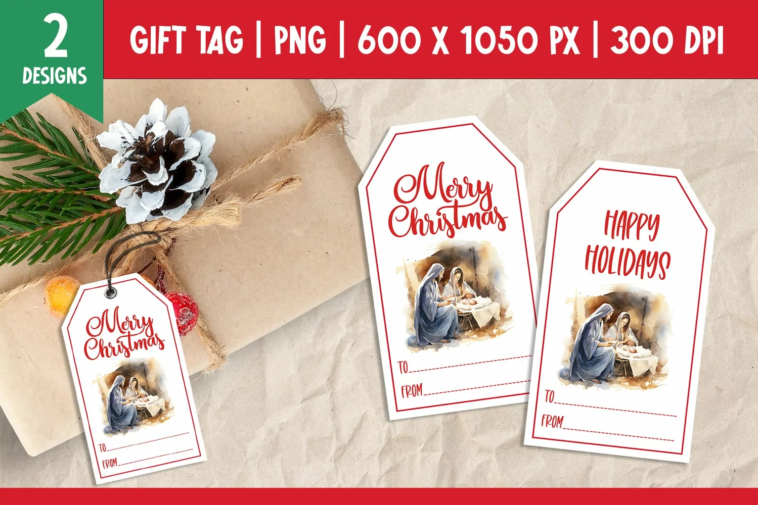 Merry Christmas Gift Tags Printable Template Jesus product image 1
