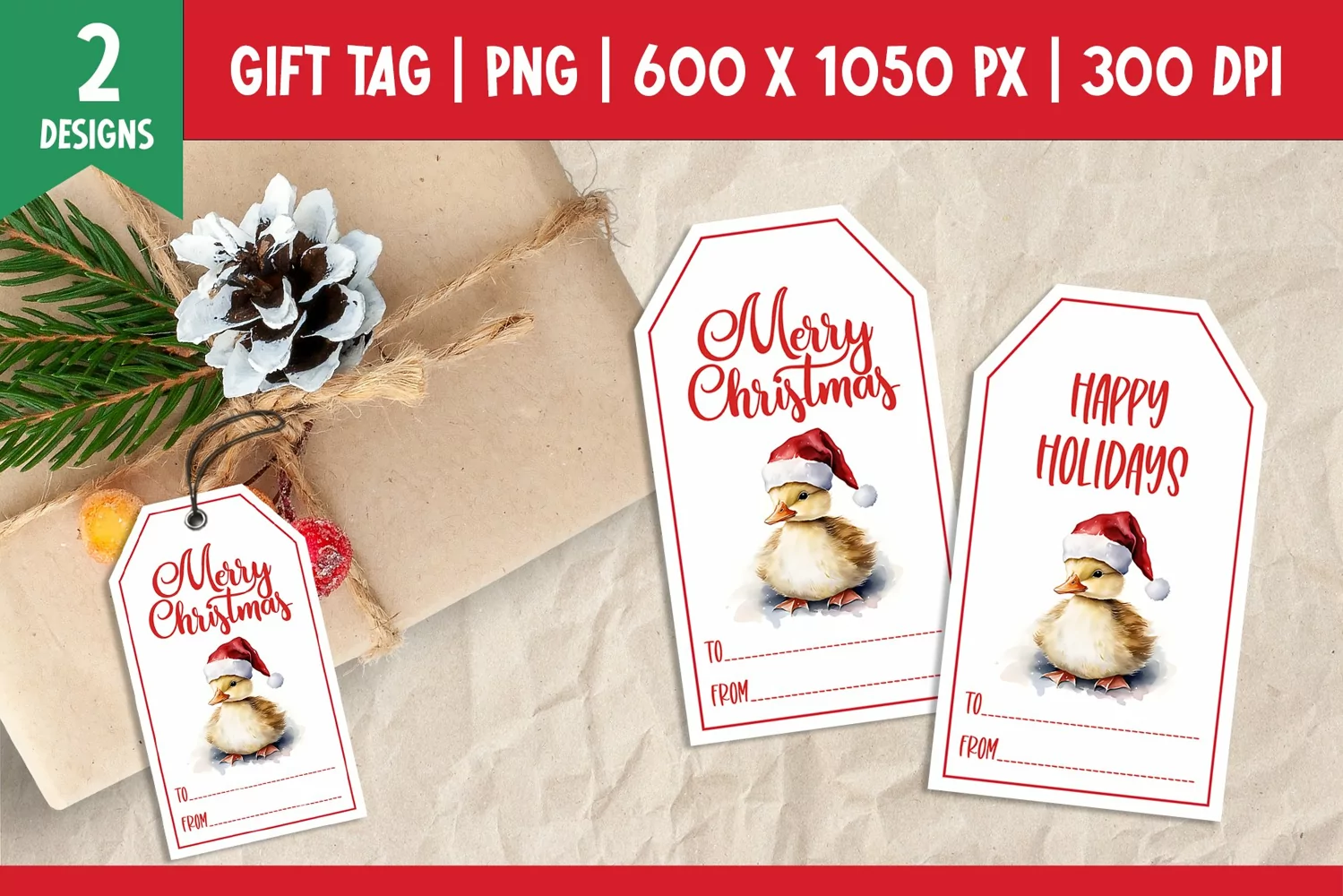 Merry Christmas Gift Tags Printable Template Duckling product image 1