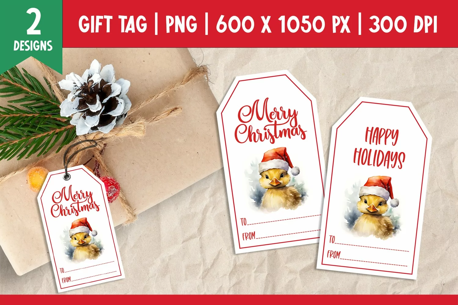 Merry Christmas Gift Tags Printable Template Duckling product image 1