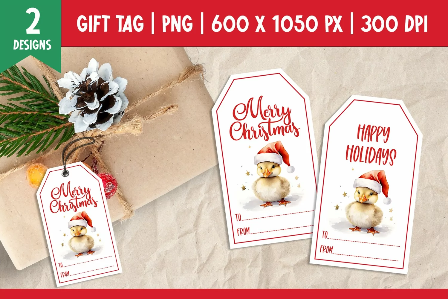 Merry Christmas Gift Tags Printable Template Duckling product image 1