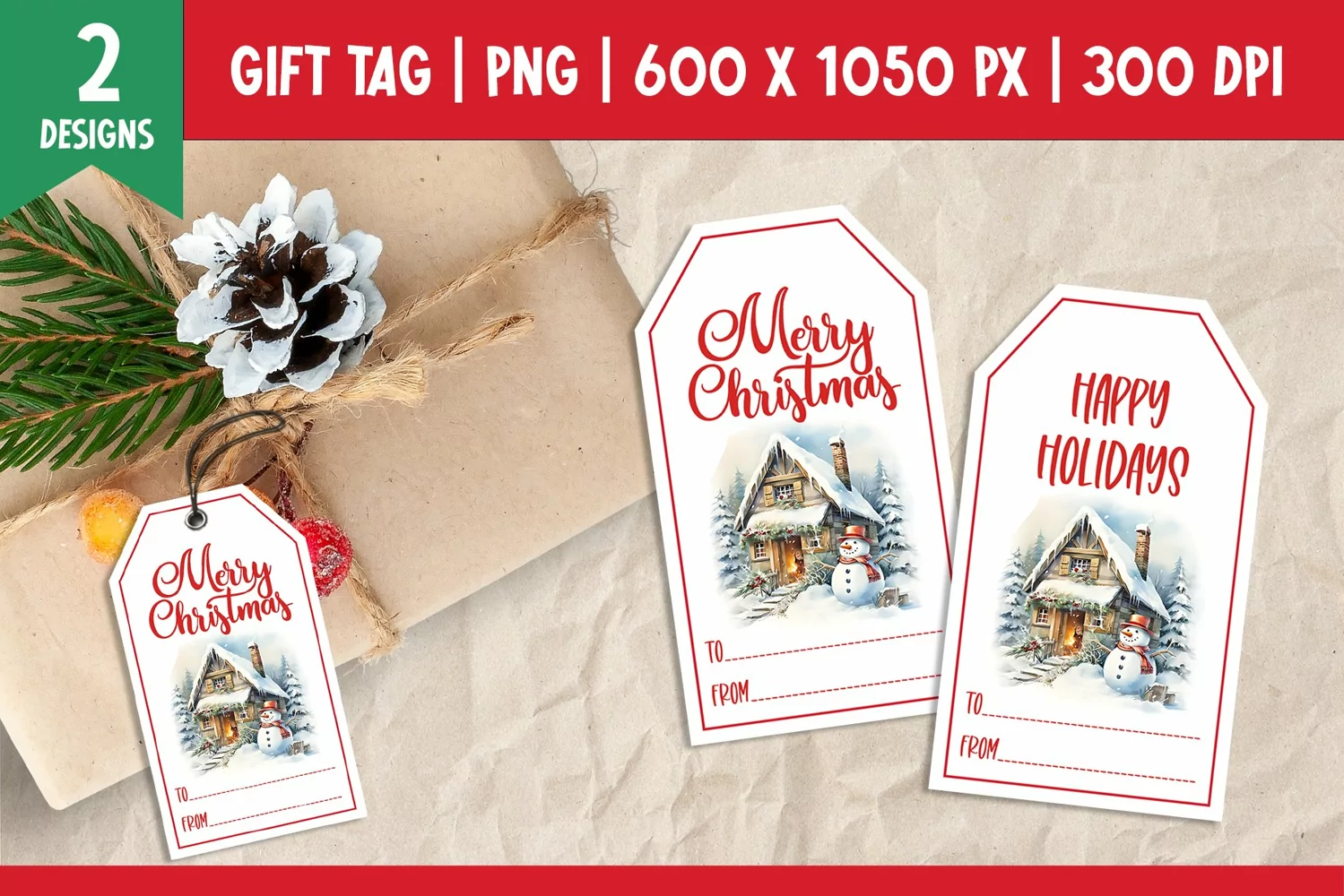Merry Christmas Gift Tags Printable Template Snowman product image 1