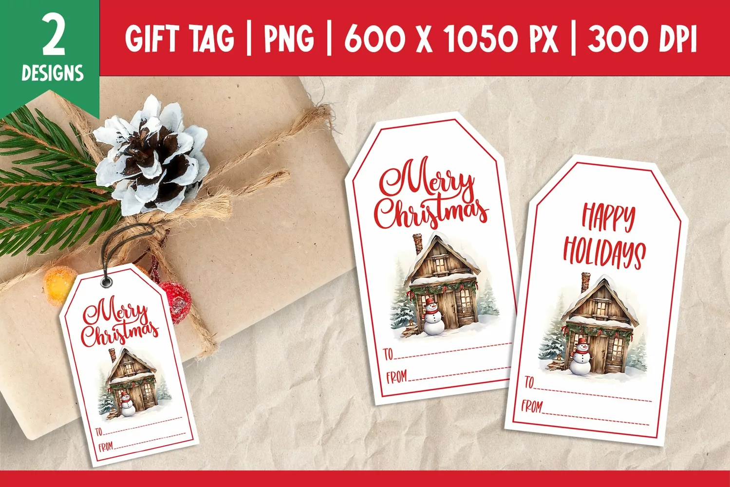 Merry Christmas Gift Tags Printable Template Snowman product image 1