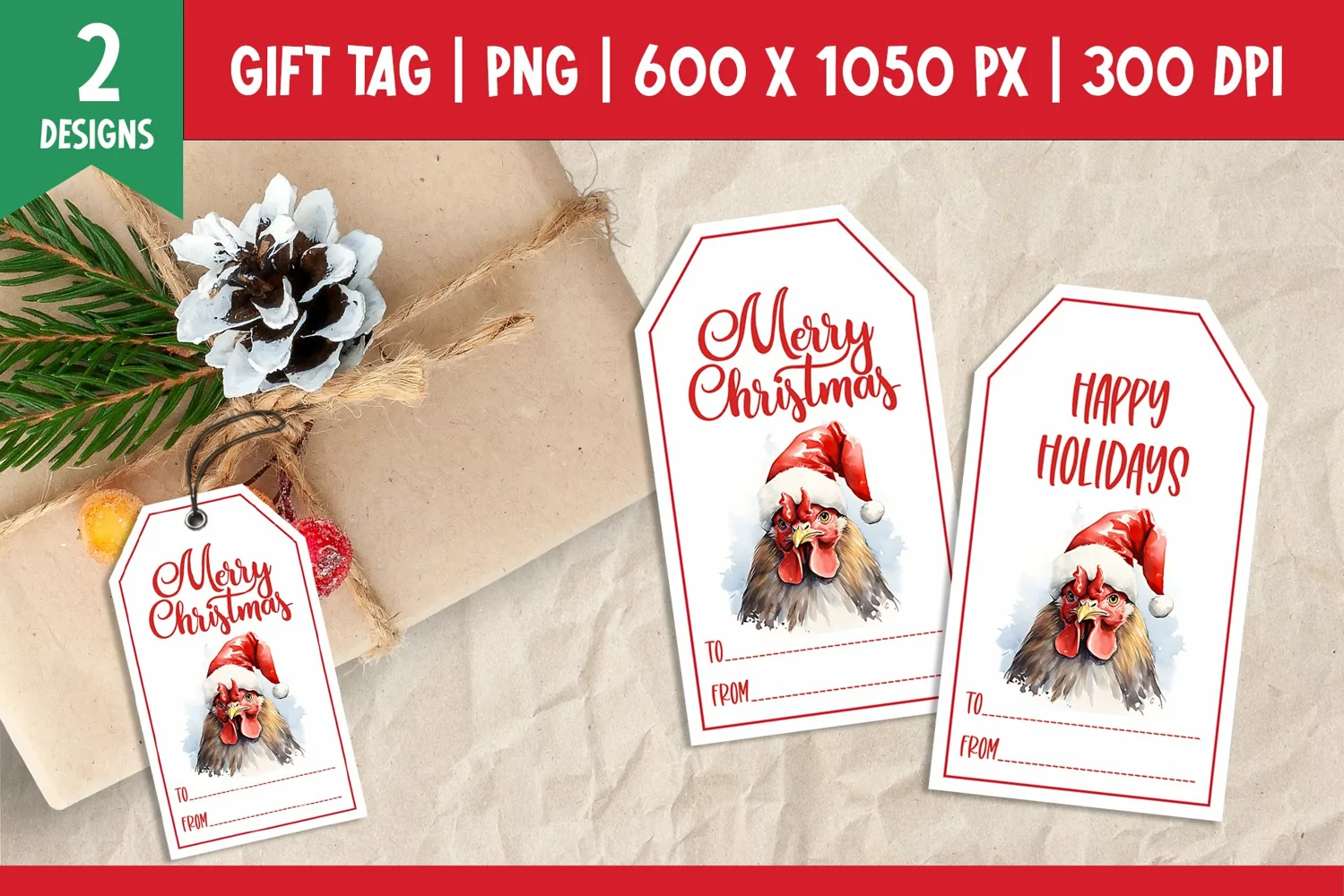 Merry Christmas Gift Tags Printable Template Chicken product image 1