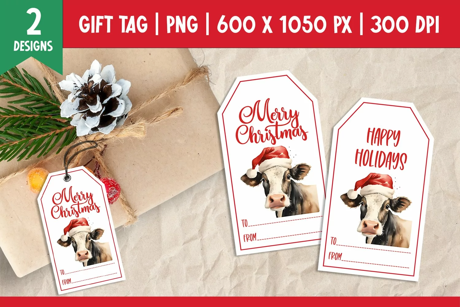 Merry Christmas Gift Tags Printable Template Cow product image 1