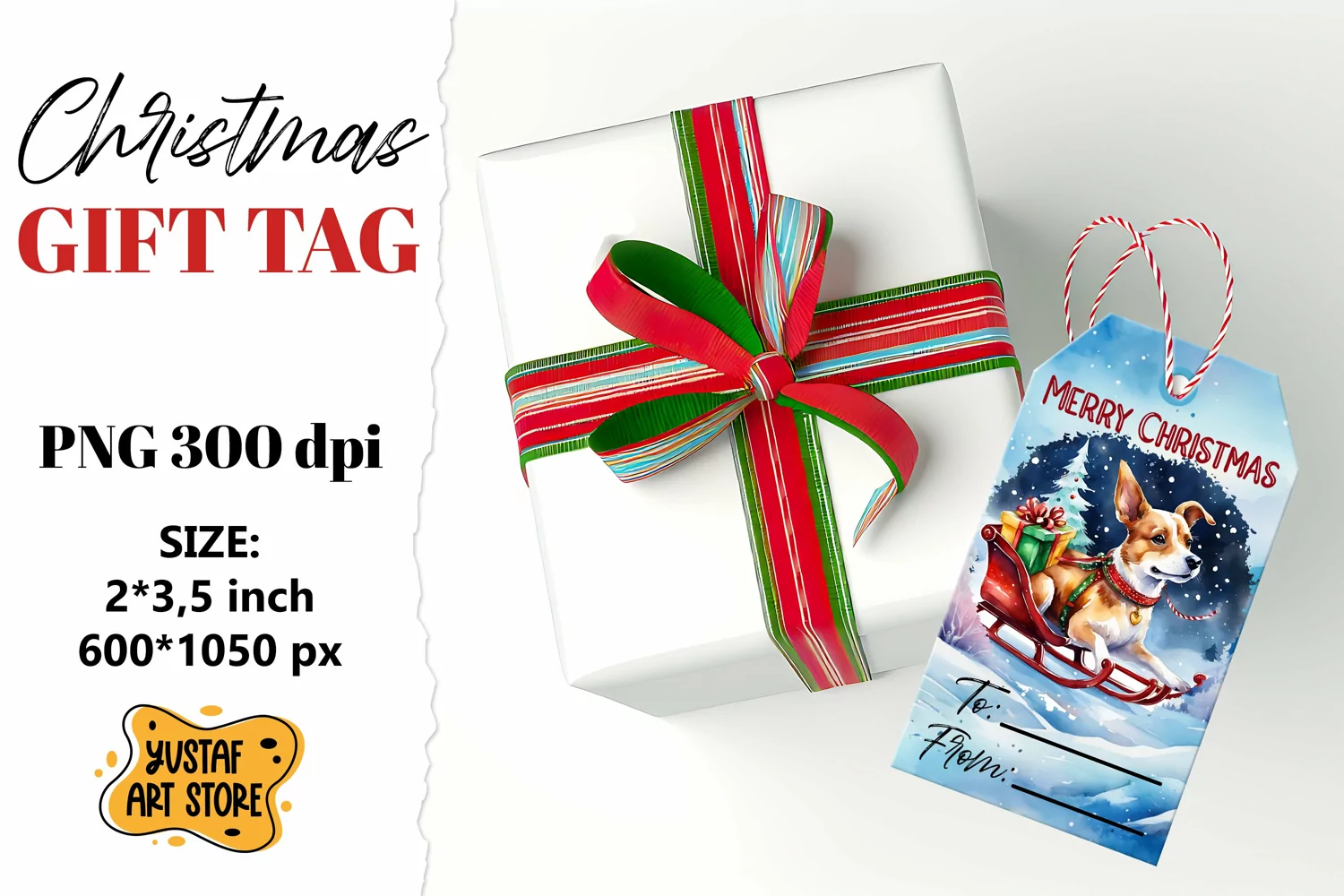 Christmas Gift Tags.Christmas Dog labels watercolor design product image 1