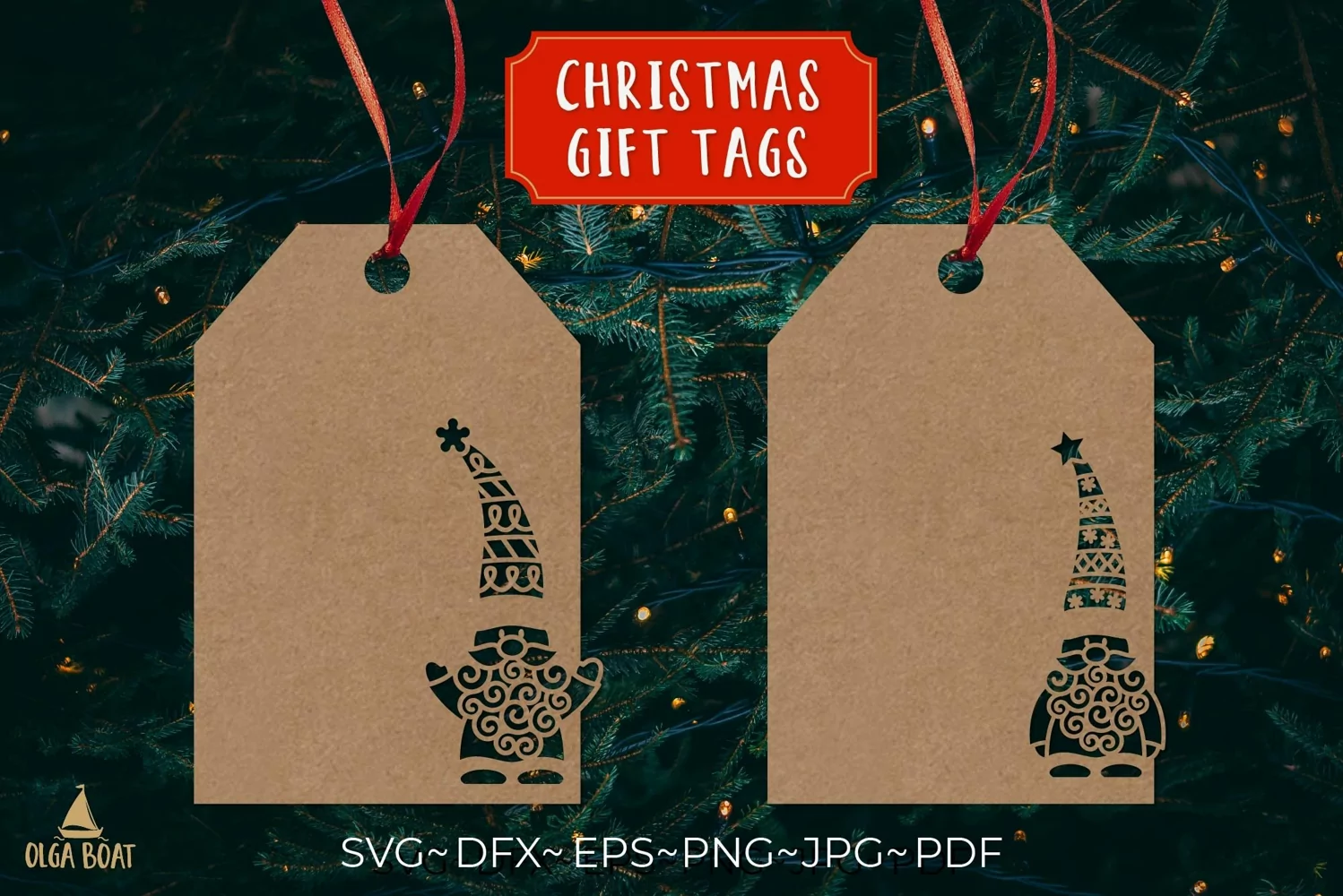 Christmas gnomes svg design being used as a Christmas gift tag