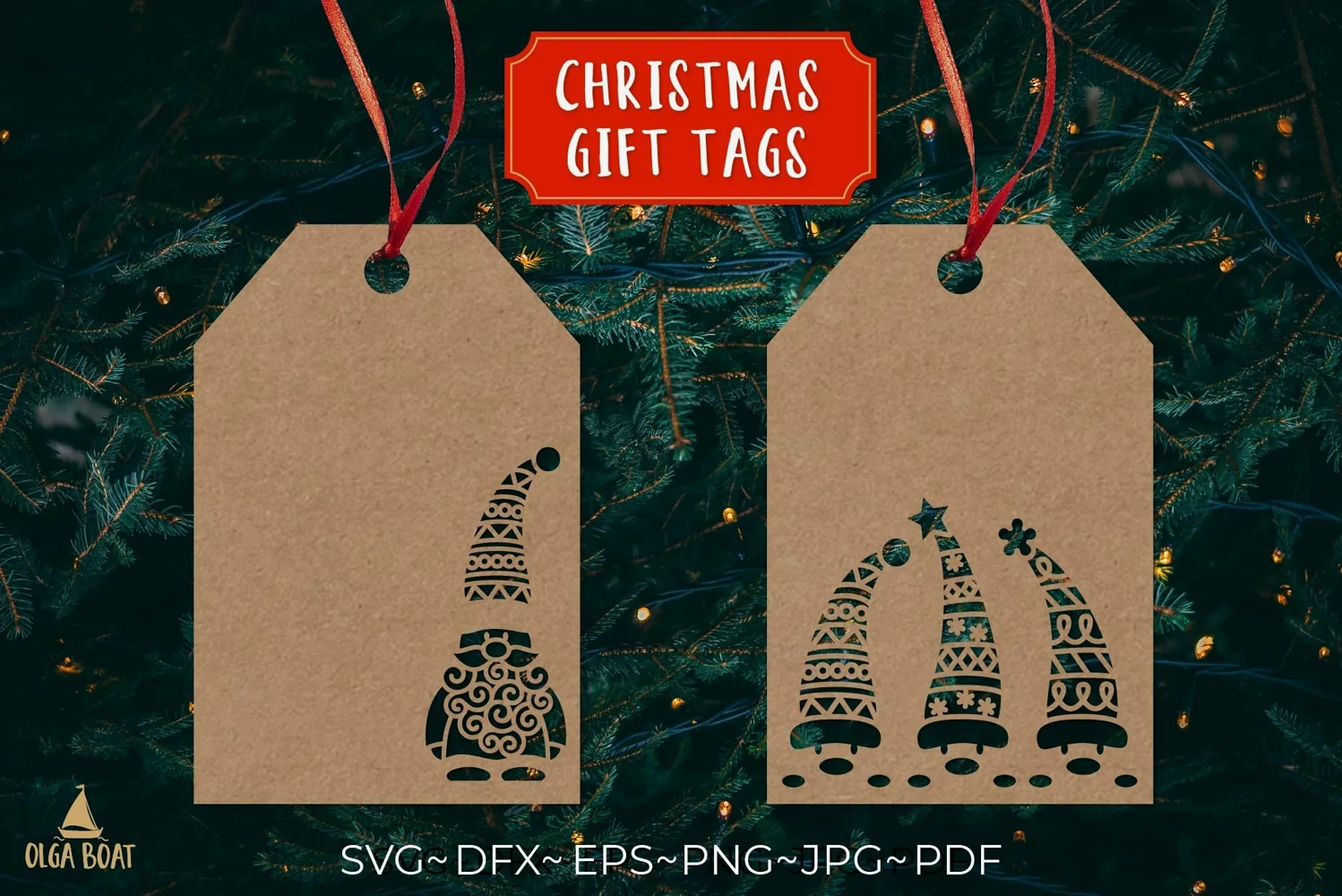 Christmas gnomes svg design being used as a Christmas gift tag. 