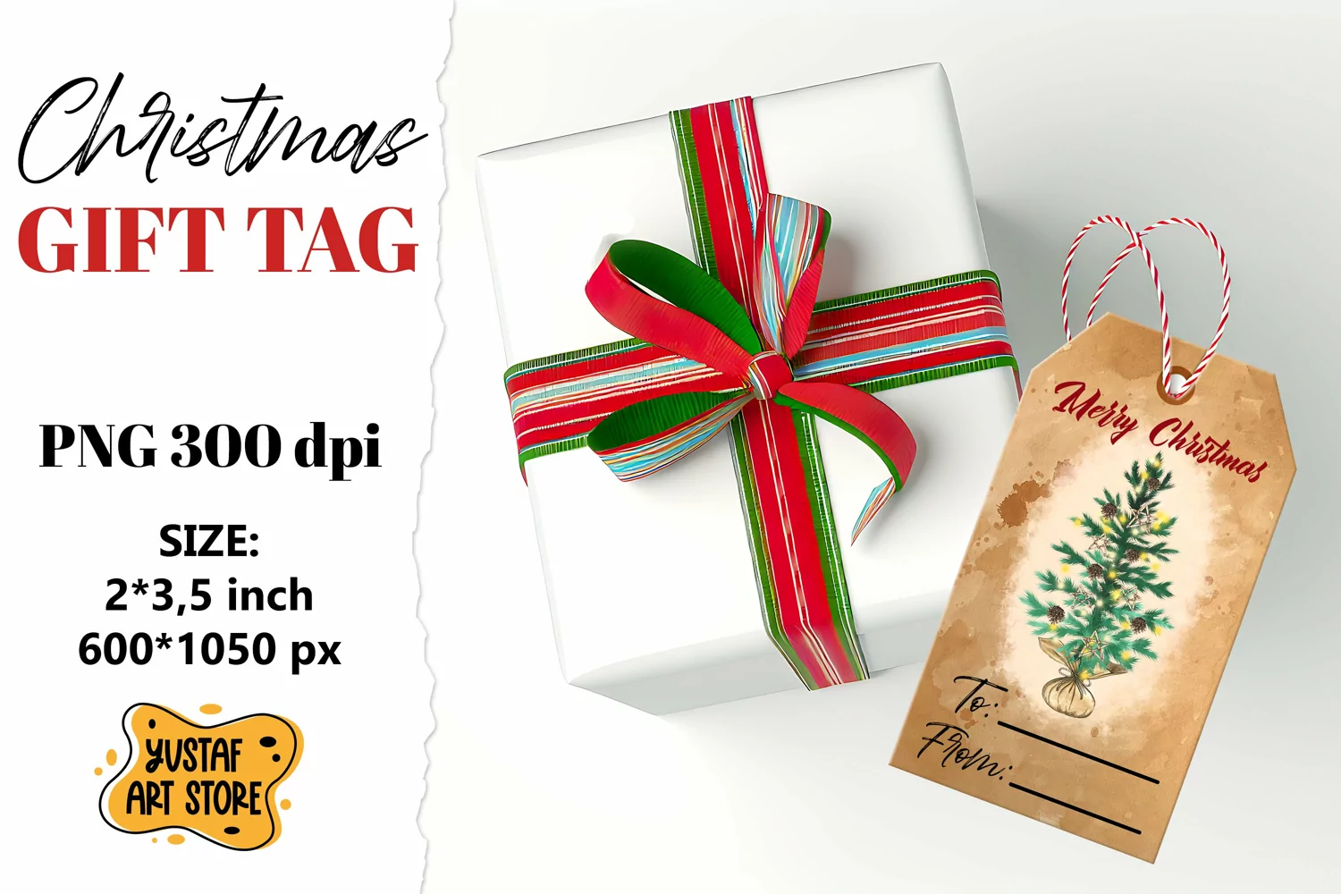 Christmas Gift Tag. Christmas tree watercolor design product image 1