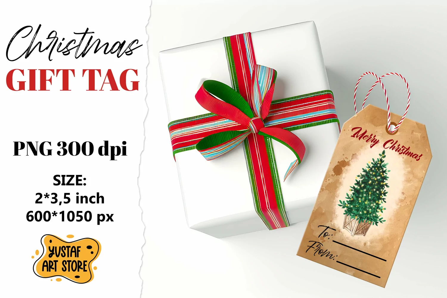 Christmas Gift Tag. Christmas tree watercolor design product image 1