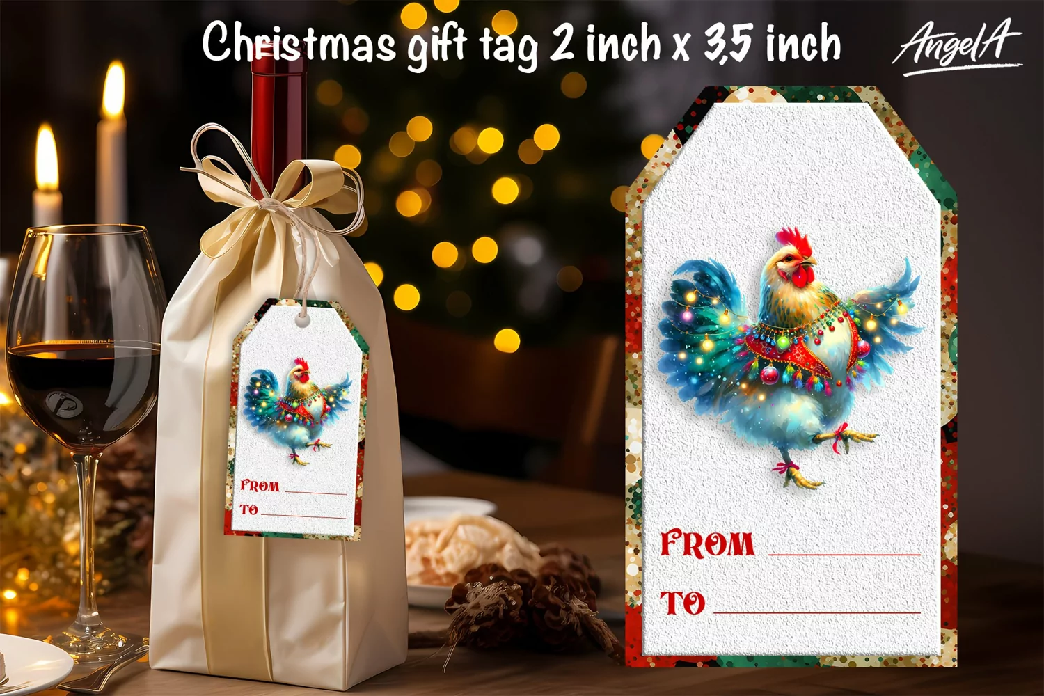 Christmas gift tags, dancing Christmas cute rooster png product image 1