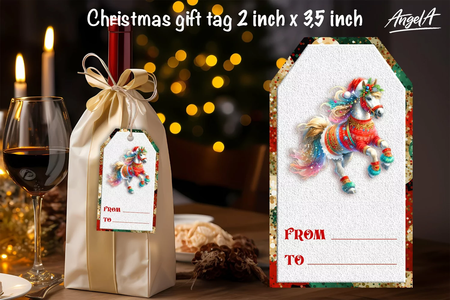 Christmas gift tags, dancing animal Christmas horse PNG product image 1