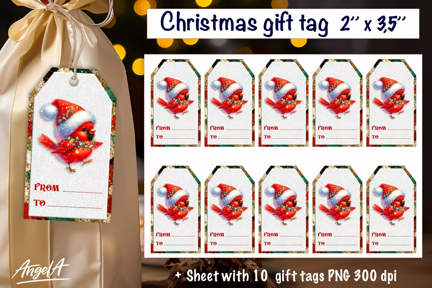 Christmas gift tags, dancing Christmas cute cardinal bird product image 1
