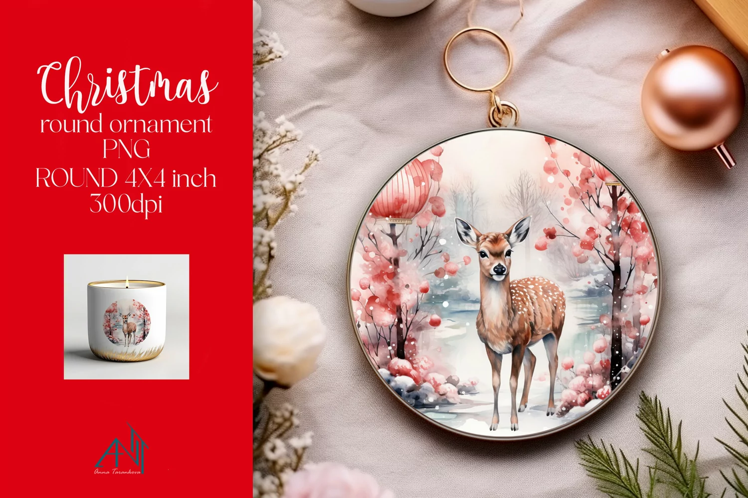 Christmas Round Ornament Sublimation PNG product image 1