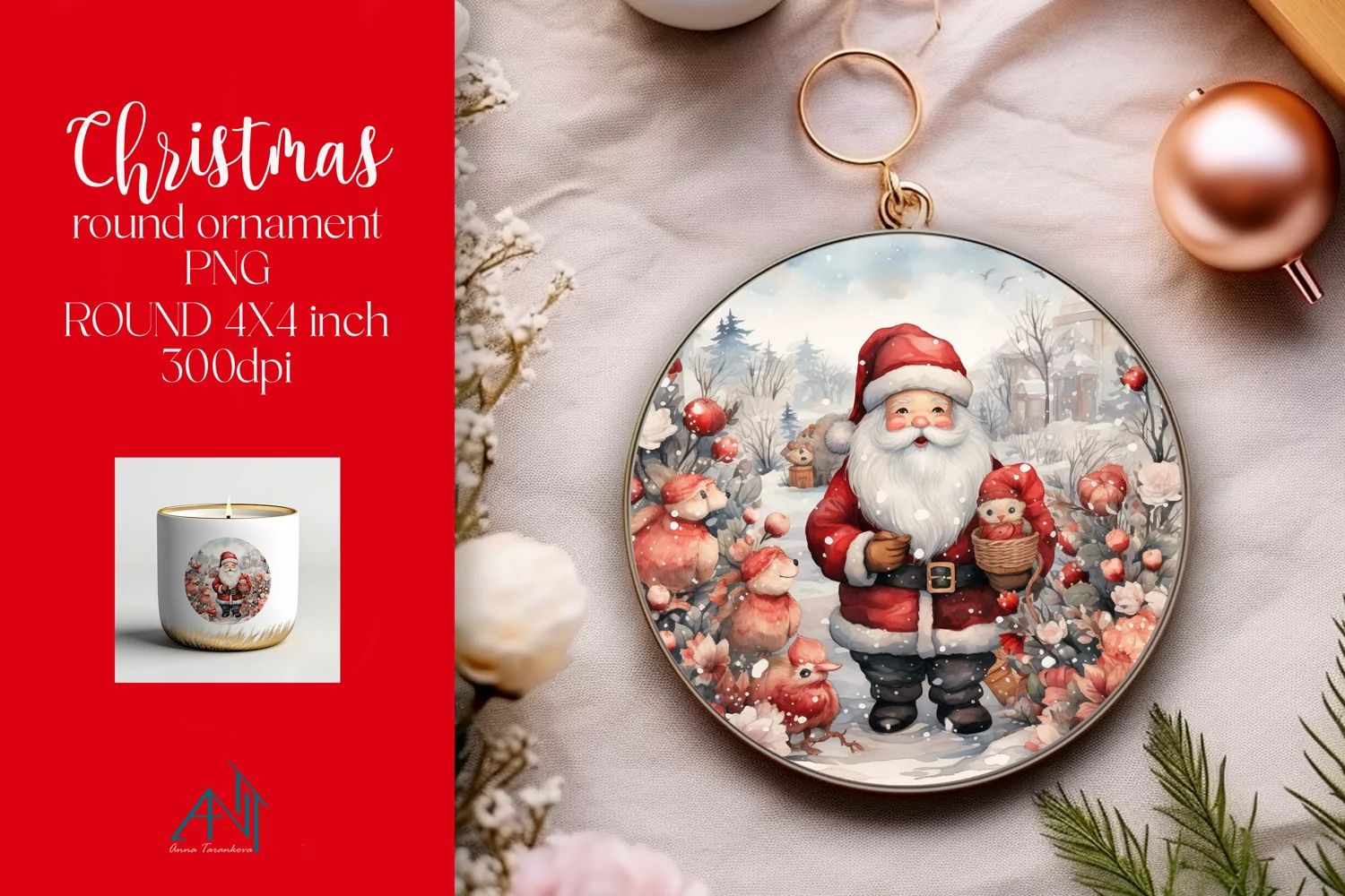 Christmas Round Ornament Sublimation PNG product image 1