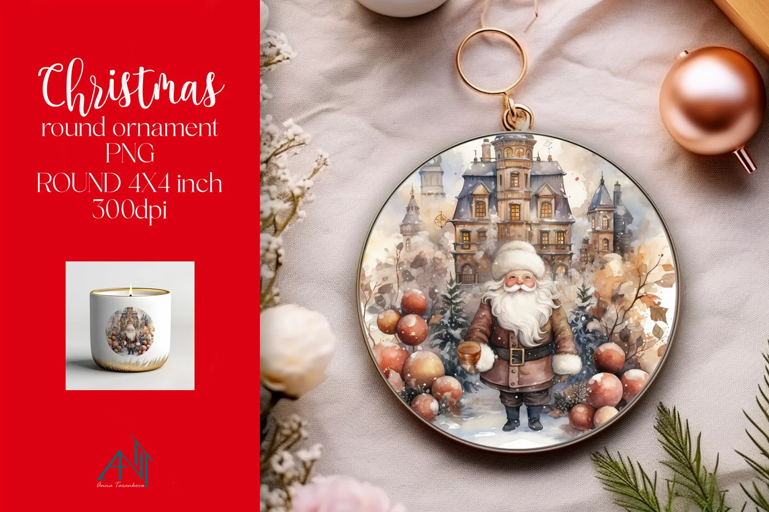 Christmas Round Ornament Sublimation PNG product image 1
