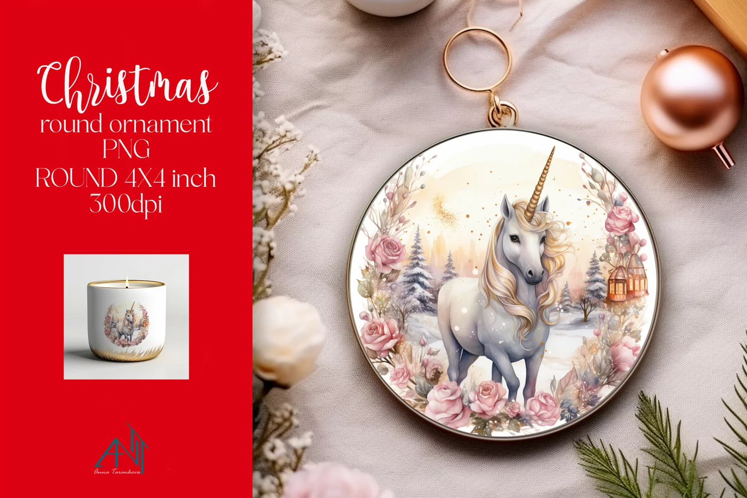 Christmas Round Ornament Sublimation PNG product image 1