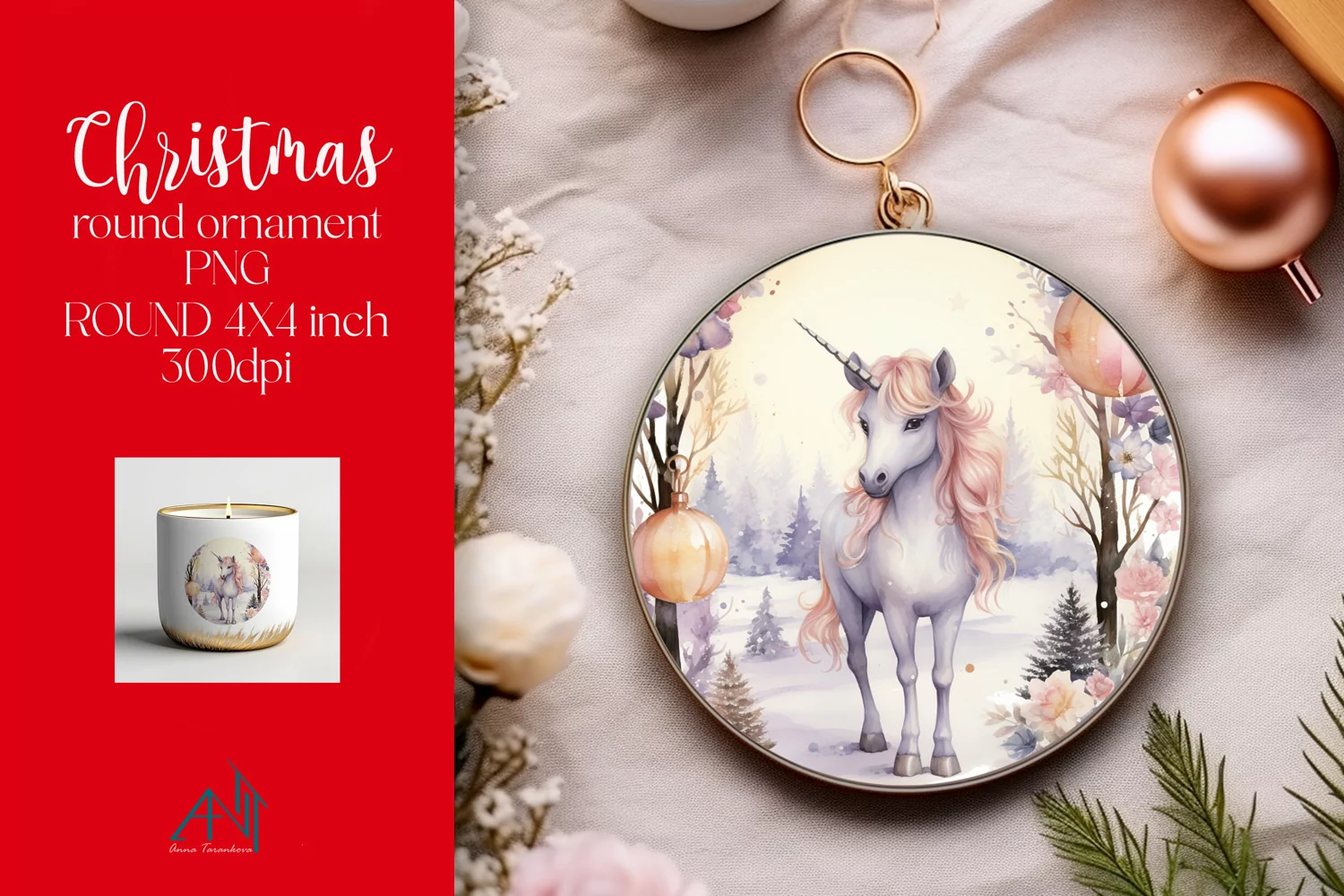 Christmas Round Ornament Sublimation PNG product image 1