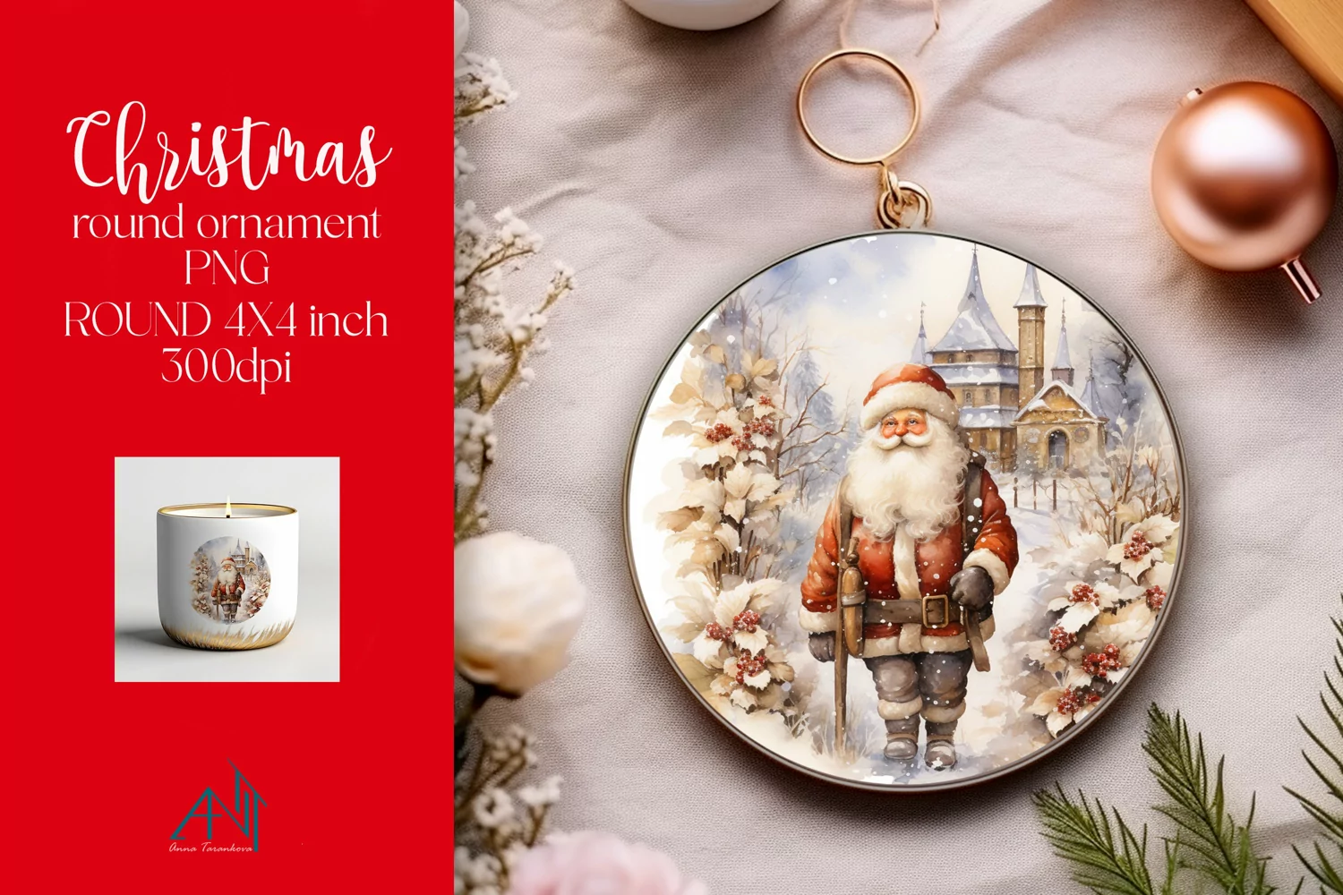 Christmas Round Ornament Sublimation PNG product image 1