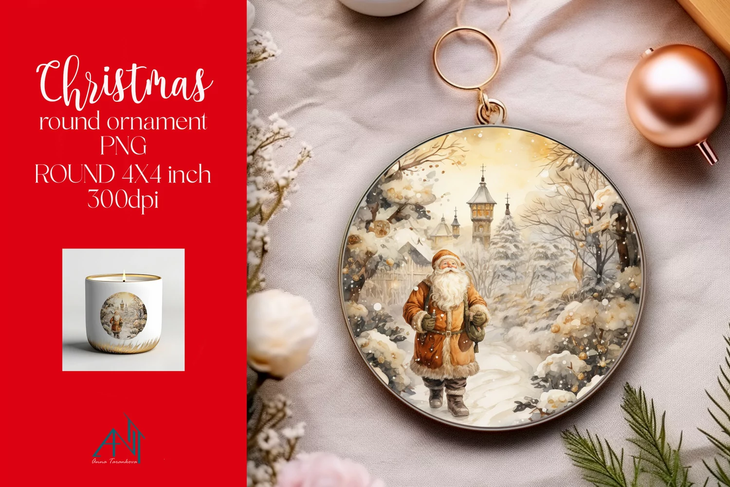 Christmas Round Ornament Sublimation PNG product image 1