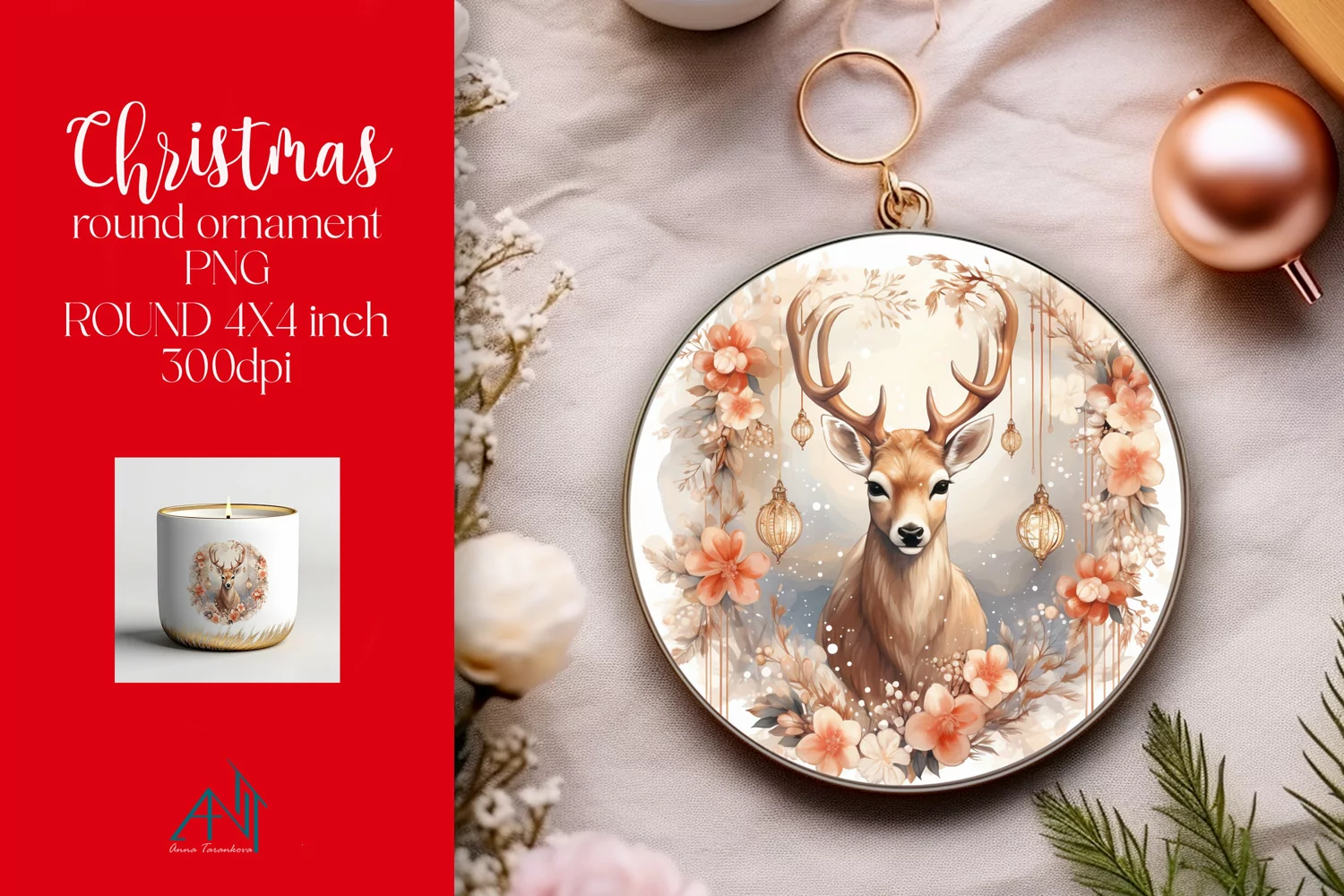 Christmas Round Ornament Sublimation PNG product image 1