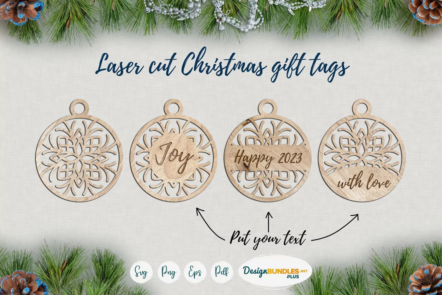 Laser cut Christmas tags | Snowflake SVG templates product image 1