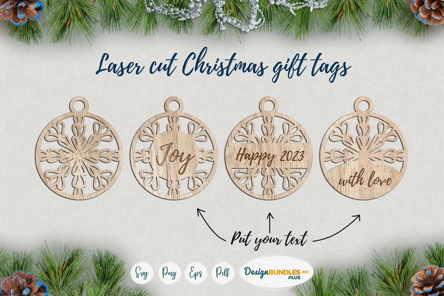 Christmas Laser cut tags | Snowflake ornaments SVG template product image 1