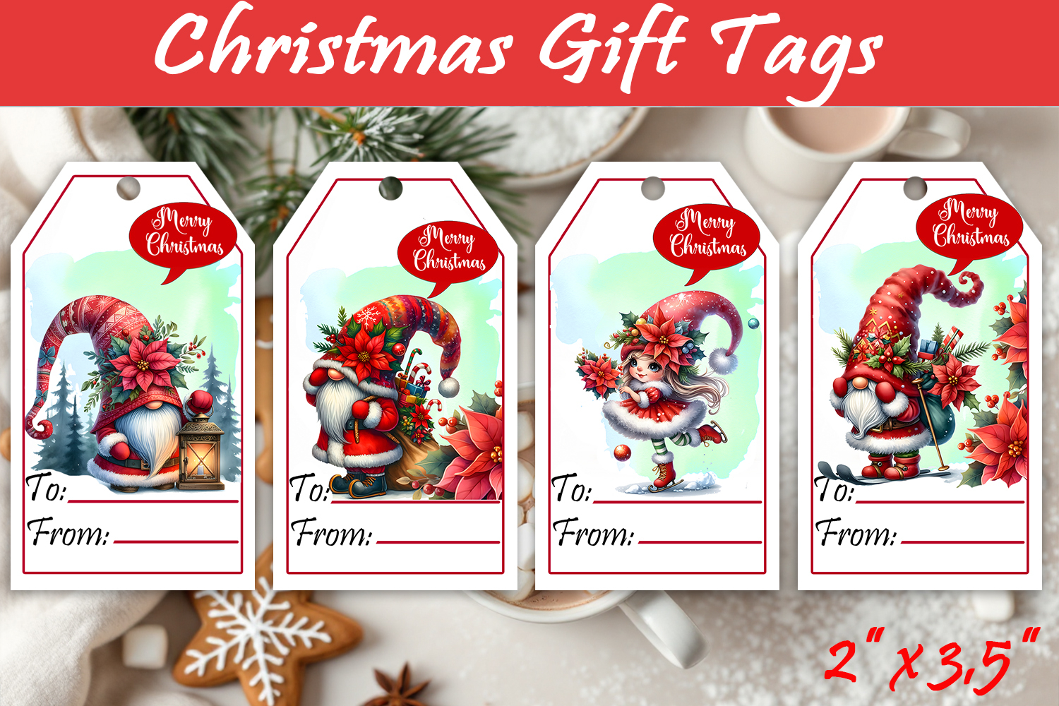 Christmas Gift Tags, Christmas labels, Christmas Gnomes tags product image 1