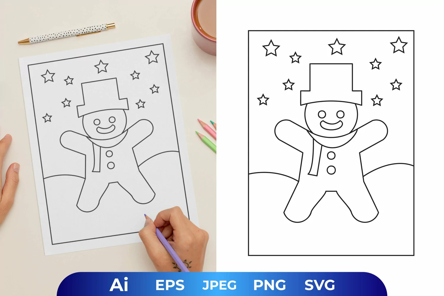 Gingerbread with Stars Coloring Page product image 1