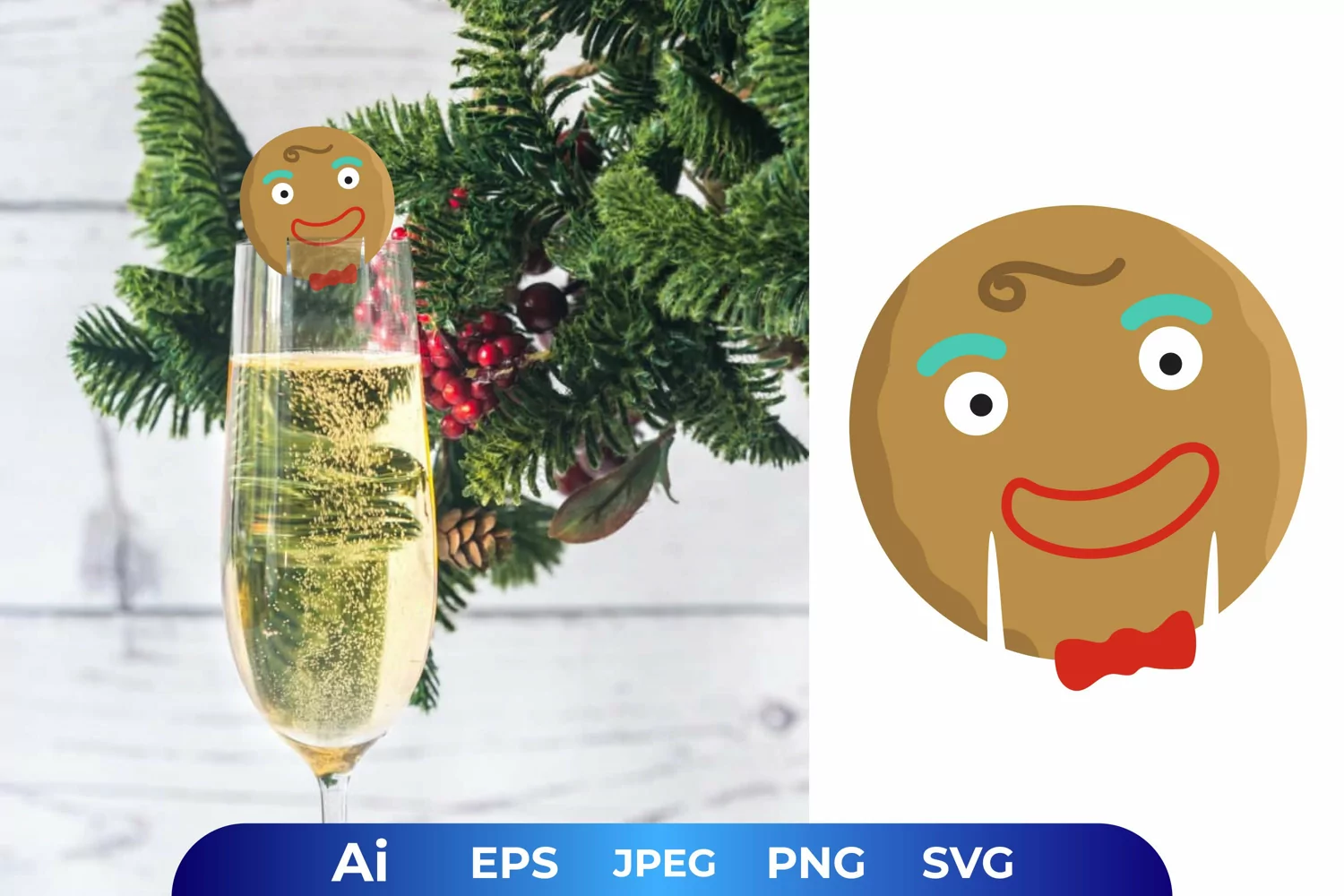 Cute Smiling Gingerbread Head Glass Decoration product image 1