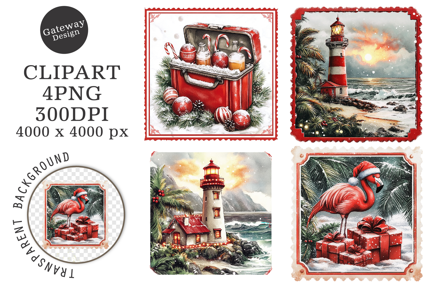christmas in july postage stamps Clipart product image 1