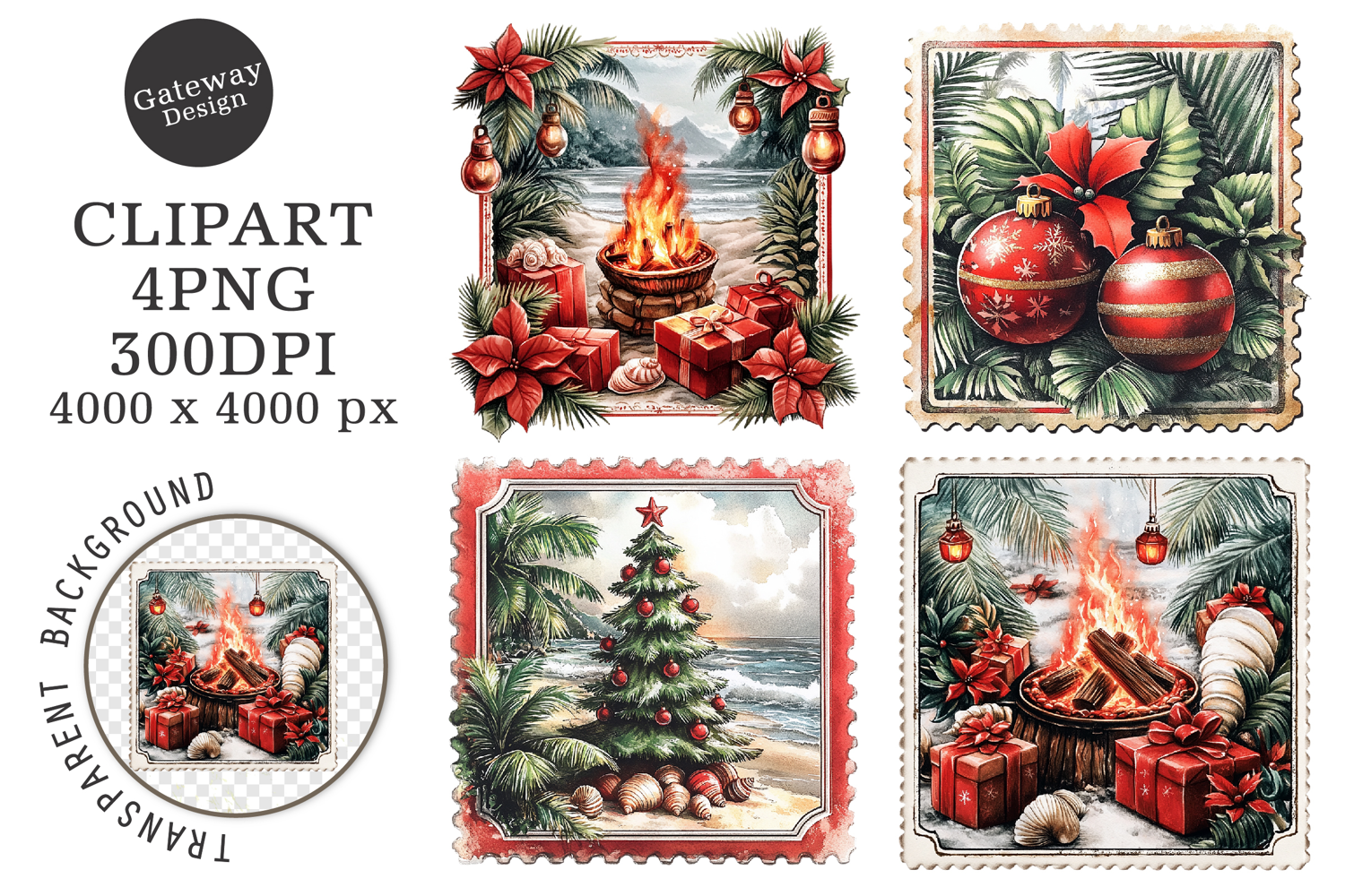 christmas in july postage stamps Clipart product image 1