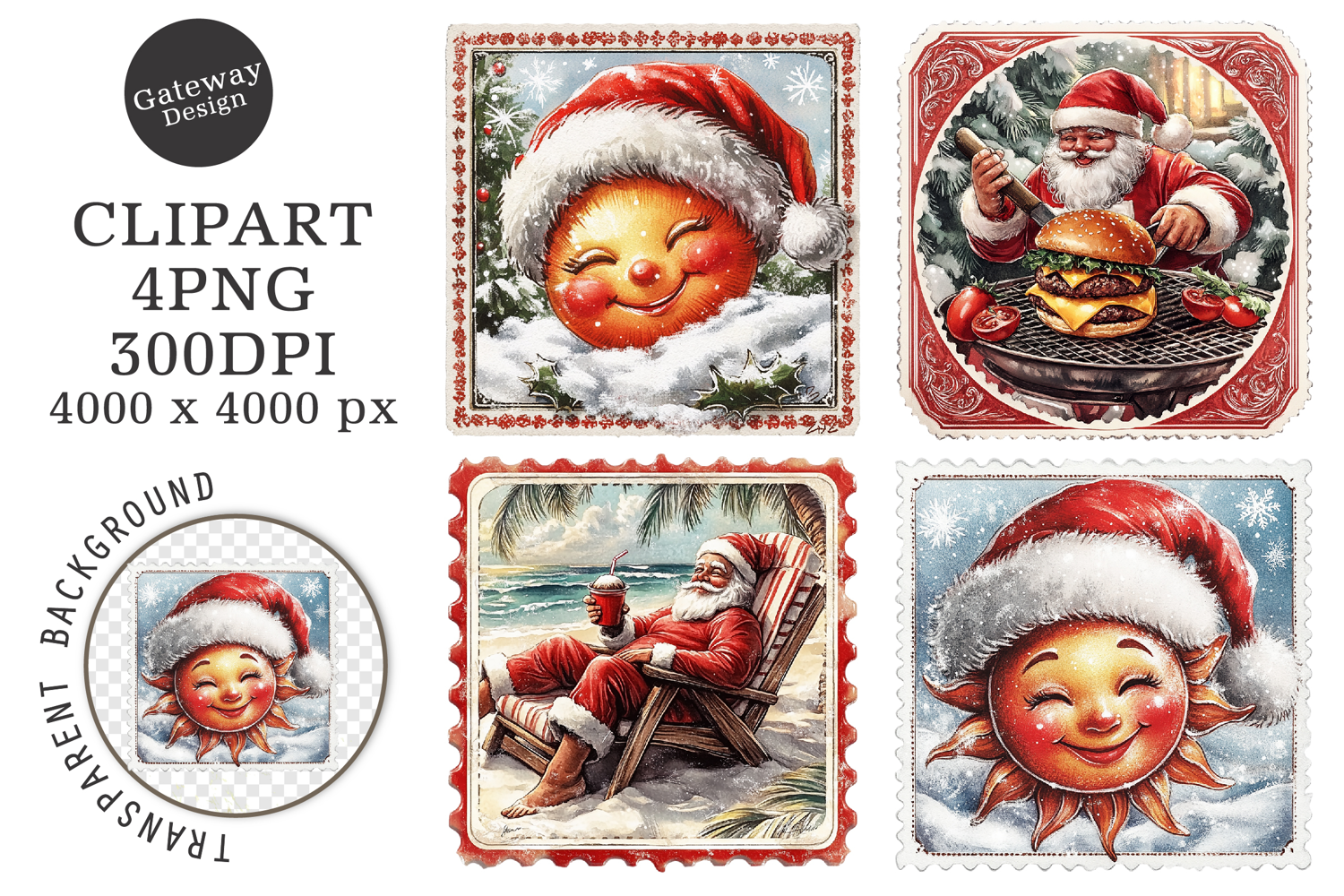 christmas in july postage stamps Clipart product image 1