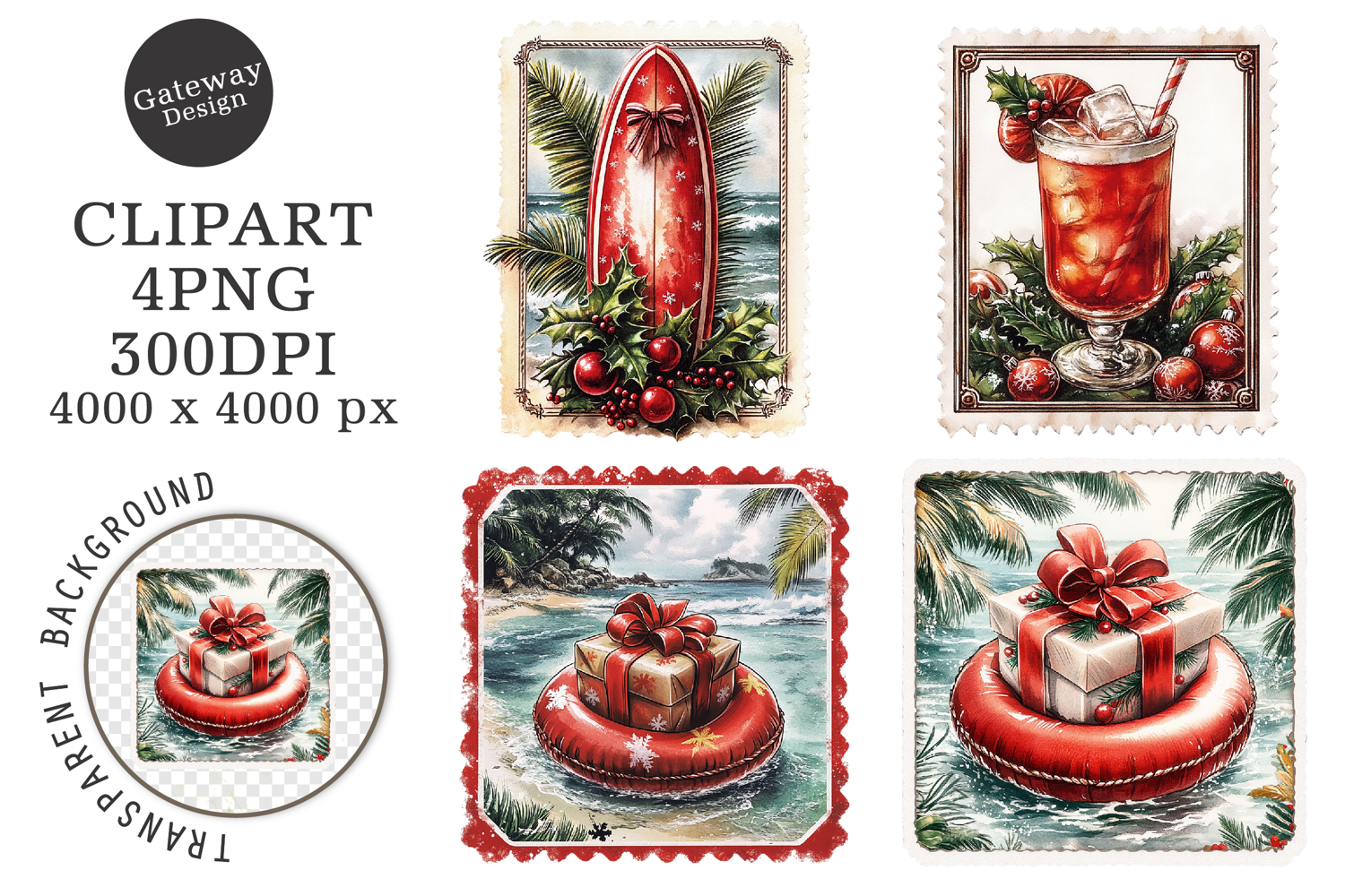 christmas in july postage stamps Clipart product image 1