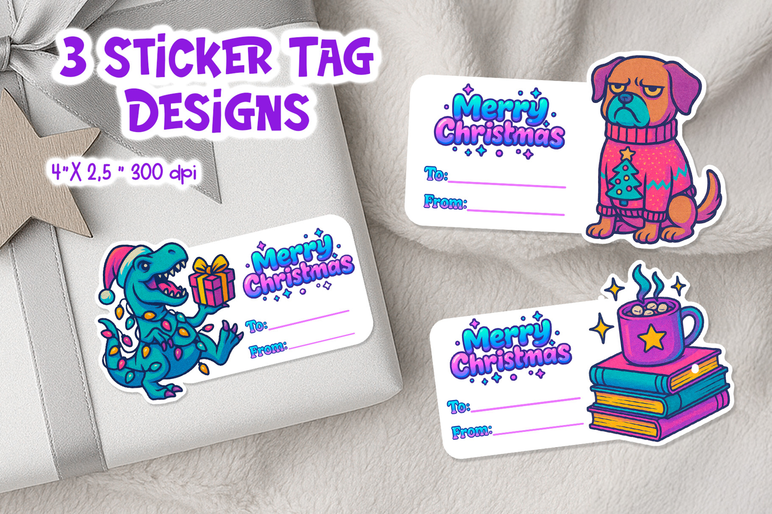 Iridescent Christmas Tag Printable | Neon Holiday Gift Label product image 1