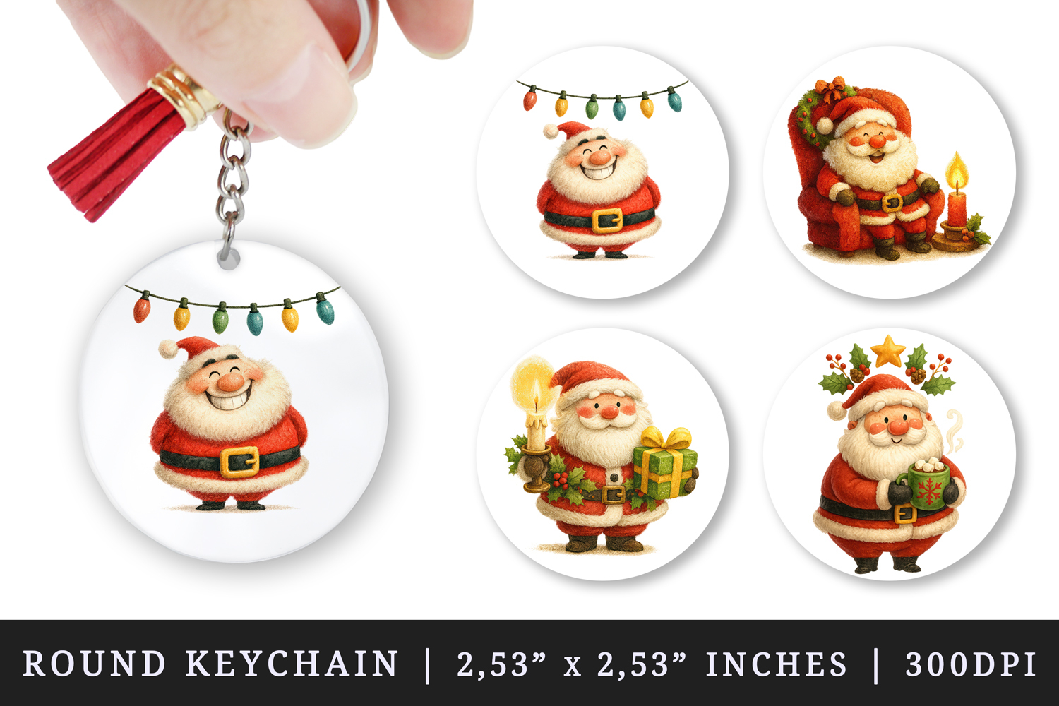 Christmas round keychain pintable sublimation design png product image 1